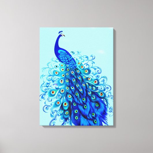 Peacock in Turquoise en Cobalt Blue Canvas Afdruk (Voorkant)