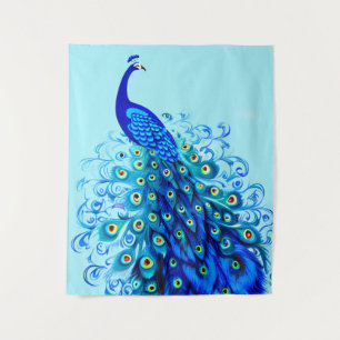Peacock in Turquoise en Cobalt Blue Wandkleed