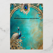 Peacock indiaanse bruiloft  luxe chique lijst folie uitnodiging (Achterkant)