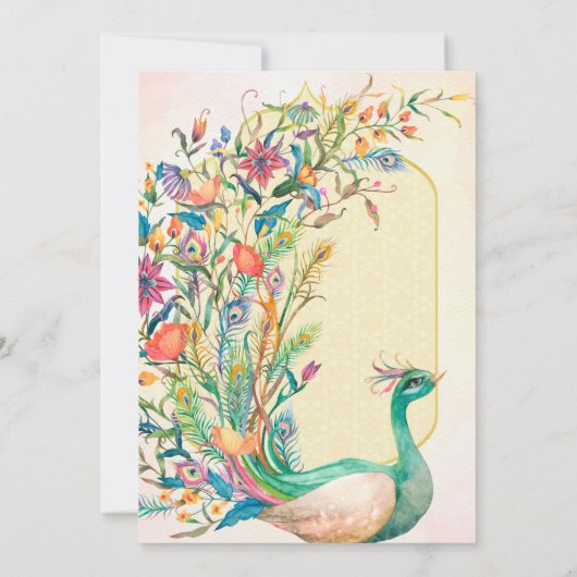 Peacock Indian Hindu bruiloft nodigt details uit R Kaart (Achterkant)