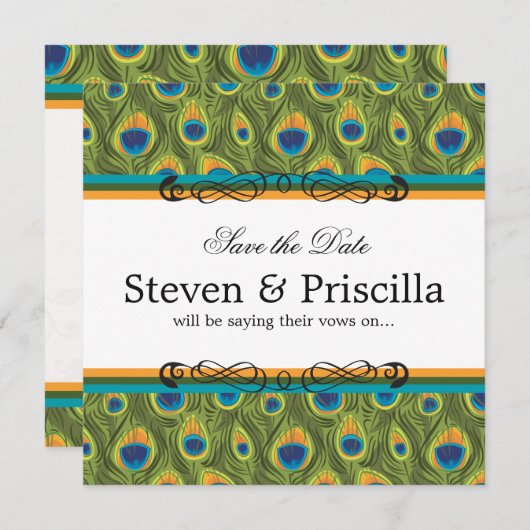 Peacock Invitation Variation 2 Save The Date (Voorkant / Achterkant)