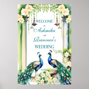 Peacock jasmijn Indiase bruiloft welkom teken Poster