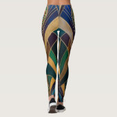 Peacock Jewel Tone Art Deco Feather Leggings (Achterkant)