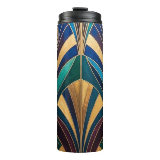 Peacock Jewel Tone Art Deco Feather Thermosbeker (Voorkant)