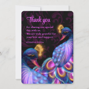 Peacock Jewel Tones Bruiloft Bloemen Moody paarse Bedankkaart