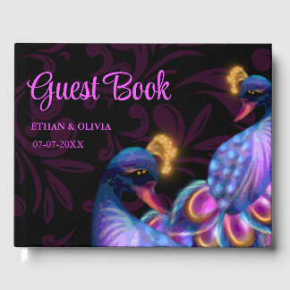Peacock Jewel Tones Bruiloft Bloemen Moody paarse Gastenboek