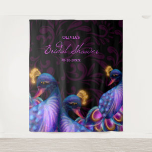 Peacock Jewel Tones Bruiloft Bloemen Moody paarse Wandkleed