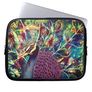 Peacock kaleidoscoop kleurrijk boho artistiek laptop sleeve