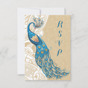Peacock Kant Elegantie 2 Bruiloft RSVP Kaartje