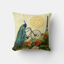  peacock-kunst met Eiffeltoren Kussen