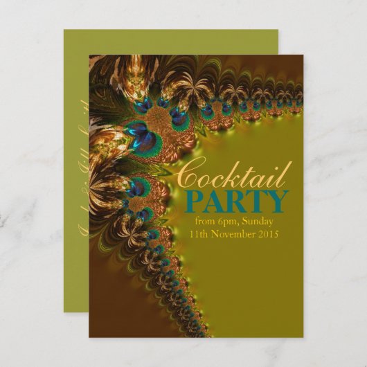 Peacock Lace Cocktail Party Postcard Invitations (Devant / Derrière)
