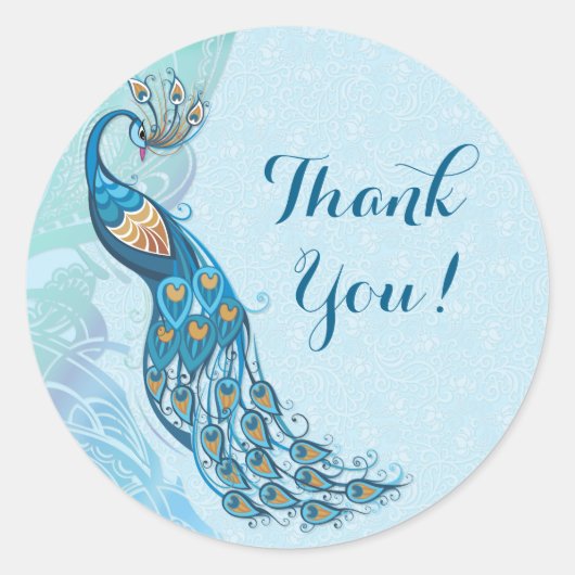 Peacock Lace Elegance Dank u Trouwstickers Ronde Sticker (Voorkant)