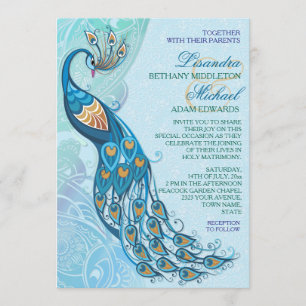 Peacock Lace Elegance Faire-part de mariage