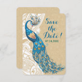 Peacock Lace Elegance Wedding Save the Date Kaart (Voorkant / Achterkant)
