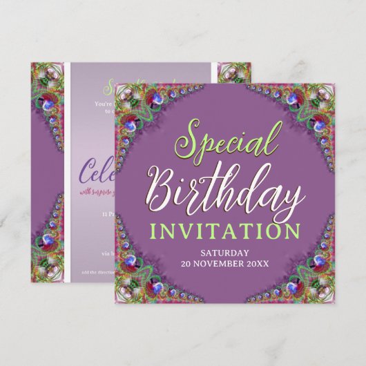 Peacock Lace Fractals Speciaal Verjaardagsfeest Kaart (Voorkant / Achterkant)