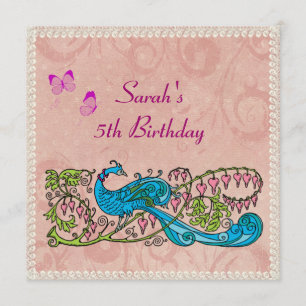  Peacock Lacy Pink Birthday Kaart