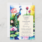 Peacock lotus bloemetjes bruiloft sjabloon kaart (Voorkant)