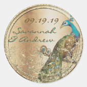 Peacock Love Bird Gold Weddenschap Seal Ronde Sticker (Voorkant)