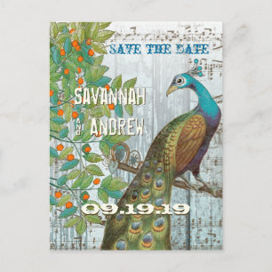 Peacock Love Bird Sitting in a Tree Save the Date Aankondigingskaart