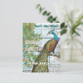 Peacock Love Bird Sitting in a Tree Save the Date Aankondigingskaart (Staand voorkant)