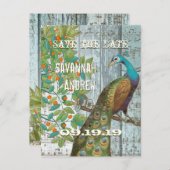 Peacock Love Bird Sitting in a Tree Save the Date Aankondigingskaart (Voorkant / Achterkant)