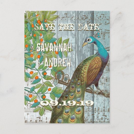 Peacock Love Bird Sitting in a Tree Save the Date Aankondigingskaart (Voorkant)