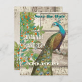 Peacock Love Bird Sitting in a Tree Save the Date Aankondigingskaart (Voorkant / Achterkant)