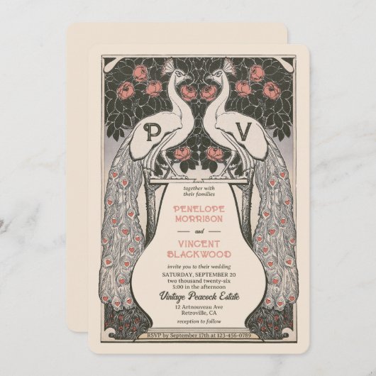Peacock Love bruiloft Kaart (Voorkant / Achterkant)