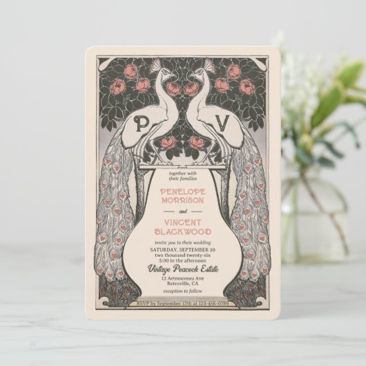 Peacock Love bruiloft Kaart (Staand voorkant)