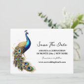 Peacock luxe vogel wit goud minimalistische chic save the date (Staand voorkant)