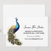 Peacock luxe vogel wit goud minimalistische chic save the date (Voorkant / Achterkant)
