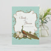 Peacock Magnolia Floral Swirl Damask Wedding Kaart (Staand voorkant)