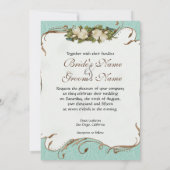 Peacock Magnolia Floral Swirl Damask Wedding Kaart (Achterkant)