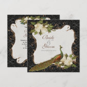  Peacock & Magnolia Swirls Bruiloft Uitnodigen Kaart (Voorkant / Achterkant)