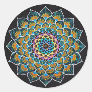 Peacock Mandala Ronde Sticker