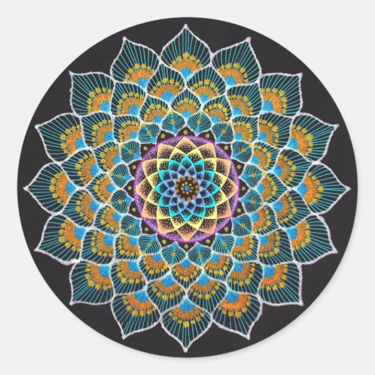 Peacock Mandala Ronde Sticker (Voorkant)