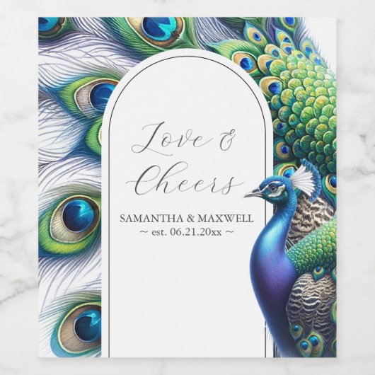 Peacock Mariage Custom Wine Bottes Étiquettes (Étiquettes simples)