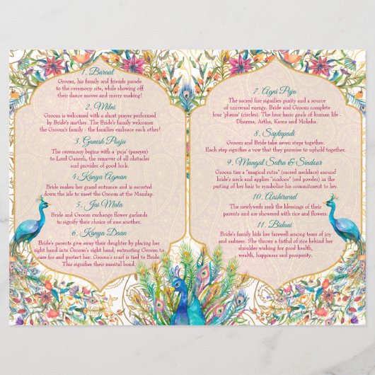 Peacock mariage hindou détails programme rituels (Dos)