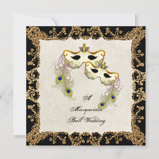 Peacock Masker Bal - Bruiloft uitnodiging (Achterkant)