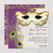 Peacock Masker Bal - Bruiloft uitnodiging (Voorkant / Achterkant)