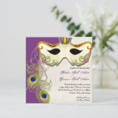 Peacock Masker Bal - Bruiloft uitnodiging (Staand voorkant)