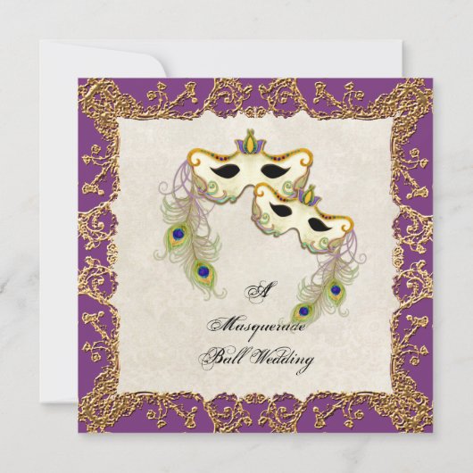 Peacock Masker Bal - Bruiloft uitnodiging (Achterkant)