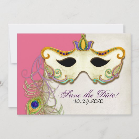 Peacock Masquerade Masker Ball - Save the Date Kaa (Voorkant)