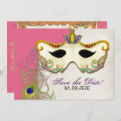 Peacock Masquerade Masker Ball - Save the Date Kaa (Voorkant / Achterkant)