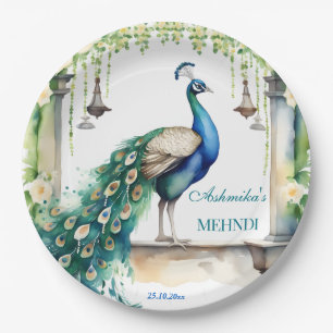 Peacock Mehndi jasmijn Indiase bruiloft servies Papieren Bordje