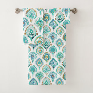 PEACOCK MERMAID Aqua Nautical Scales and Feathers