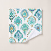 PEACOCK MERMAID Aqua Nautical Scales and Feathers (Gant de toilette)
