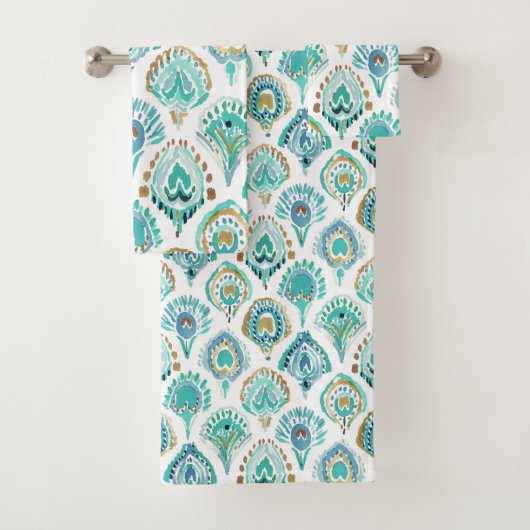 PEACOCK MERMAID Aqua Nautical Scales and Feathers Bad Handdoek (Insitu)