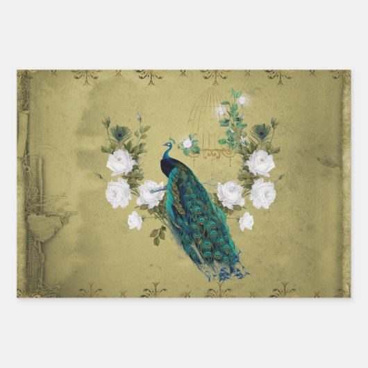 Peacock met bloemen inpakpapier vel (Voorkant)