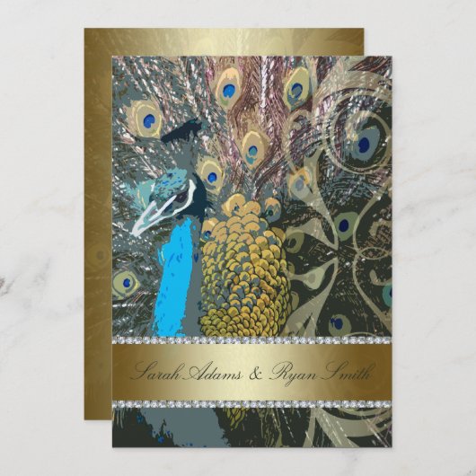 Peacock met juwelen repetitie binnenuitnodiging kaart (Voorkant / Achterkant)